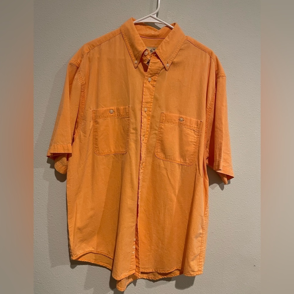 NWT Eddie Bauer pigmented dyed shirt orange button down.  Size M